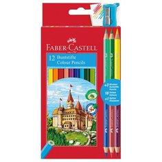 Карандаши цветные 18 цветов Faber-Castell "Замок" (L=175мм, D=7мм, d=3мм, 12+3шт, 6гр, точилка) картон (110312)