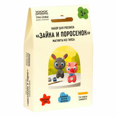 Набор для росписи из гипса ТРИ совы "Зайка и Поросенок", магниты, 2 фигурки, с красками и кистью, картонная коробка - 2 шт.