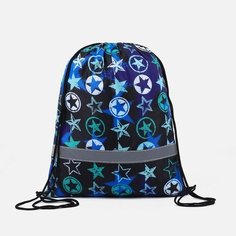 Мешок для обуви на шнурке, светоотражающая полоса, цвет чёрный/синий ЗФТС