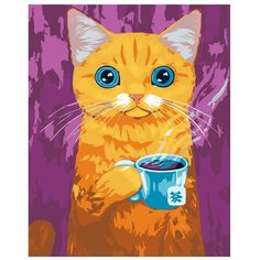 Картина по номерам, "Живопись по номерам", 40 x 50, A436, Рыжий кот, чашка чая, Япония, традиции, Китай, аромат, горячий