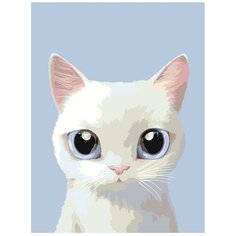 Картина по номерам, "Живопись по номерам", 54 x 72, A545, белый котёнок, большие глаза, животное, портрет, изолированный фон