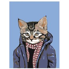 Картина по номерам, "Живопись по номерам", 54 x 72, A349, котёнок, пальто, шарф, грусть, эмоции, осень, иллюстрация