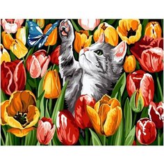 Картина по номерам Котенок в тюльпанах 40х50 см Hobby Home