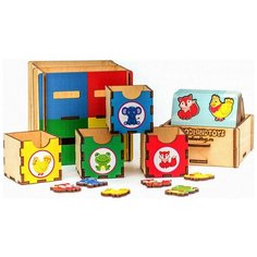Развивающая игра Волшебный комодик-куб "Животные", деревянный сортер, умный сундучок, методика Монтессори Woodland