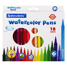 BRAUBERG Фломастеры brauberg premium, 18 цветов, ультрасмываемые, классические, вентилируемый колпачок, картонная коробка с европодвесом, 151939