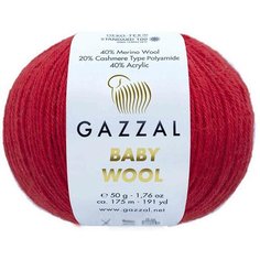 Пряжа"Baby Wool" 20% кашемир, 40% меринос. шерсть, 40% акрил 175м/50гр (811 красный) Gazzal 3528819