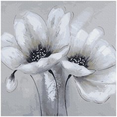 Картина по номерам "Белые цветы" (16 цветов) 30*30 см, на подрамнике Molly