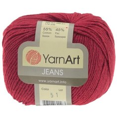 Пряжа YarnArt Jeans, 55 % хлопок, 45 % акрил, 50 г, 160 м, 10 шт., 51 вишня