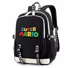 Рюкзак с логотипом Марио (Mario) черный с USB-портом №2 Noname