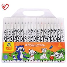 WP_11624 Фломастеры Мульти-Пульти "Енот и далматинцы", 18цв, смываемые, блистер