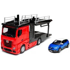 Bburago автовоз без прецепа и машинка 1:43 "STR FIRE Mercedes-Benz Actros" красный/синий