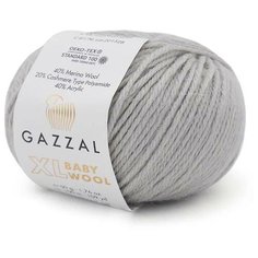 Пряжа GAZZAL Baby Wool XL, 40 % мериносовая шерсть, 20 % кашемир, 40 % акрил, 50 г, 100 м, 5 шт., 817 серый