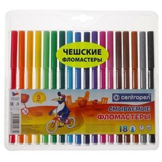 Centropen Фломастеры 18 цветов 1.8 мм Centropen 7790 Washable, смываемые, европодвес, линия 1.0 мм