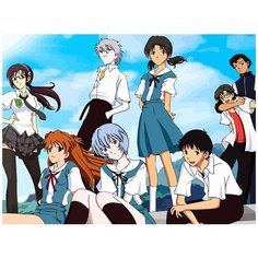 Картина по номерам на холсте Аниме Евангелион (Синдзи Икари, Рей, Аска, Ева) - 7978 Г 30x40