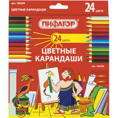 Карандаш Карандаши цветные пифагор, 6 цветов, классические, заточенные, картонная упаковка, 180295, 24 упаковки