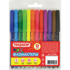 Набор фломастеров Фломастеры пифагор, 12 цветов, вентилируемый колпачок, 151090, 24 наборов
