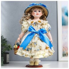 Кукла коллекционная керамика "Анфиса в цветочном платье с бантом, с корзиной" 40 см NO Name