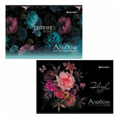 Альбом для рисования А4 32 л, скоба, обложка картон, BRAUBERG, 203х288 мм, "Цветы" (2 вида), 106697