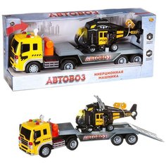 Машинка ABtoys Спецтехника автовоз-тягач с вертолетом фрикционный световыми звук 1:16