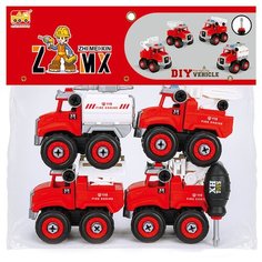Машинки игровой набор Пожарные автомобили, 4 шт., 11 см, отвёртка, Handers