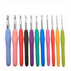 Набор алюминиевых крючков для вязания с силиконовой ручкой односторонних (11 шт.) URM