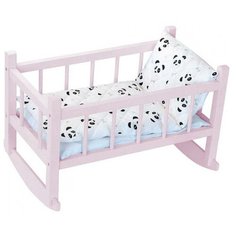 Petitcollin Lit bercelonnette en bois laqué rose panda pour poupée jusquà 40 cm (Кроватка для кукол Петитколлин Панда до 40 см розовая)