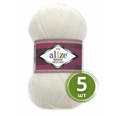 Пряжа Alize Superwash 100 (Ализе Супервош) - 5 мотков, цвет: кремовый (01), 75% шерсть супервош, 25% полиамид, 420м/100г