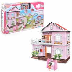 Кукольный дом Junfa 2-этажный с мебелью и 4 фигурками, сборный, со световыми эффектами WK-13197