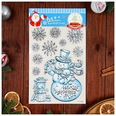 Наклейки на окна "Новогодние" снеговик, снежинки, 38 х 22 см Noname