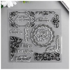 Штамп для творчества силикон "Роза. Поздравление" 15,5х15,5 см Noname