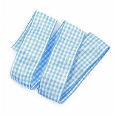 Лента тканевая с рисунком Клетка шир.25мм цв. голубой/белый уп.20м Ideal