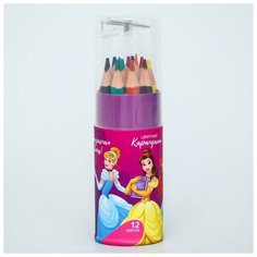 Карандаши цветные с точилкой в тубусе мини, 12 цветов, "Принцессы Дисней", Принцессы./В упаковке шт: 1 Disney