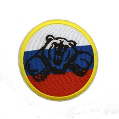 Шеврон, нашивка, патч, на липучке, Флаг России с медведем, Размер 85x80 мм Мега Принт