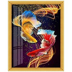 Алмазная мозаика на подрамнике 40x50 см / Алмазная вышивка / полная выкладка / круглые стразы / Рыбки Artist ХУДОЖНИК