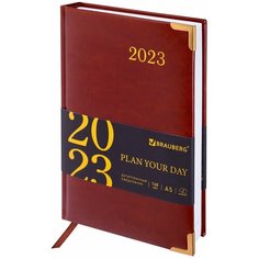 Ежедневник-планер (планинг) / записная книжка / блокнот датированный на 2023 год формата А5 138x213мм Brauberg Senator, под кожу, коричневый