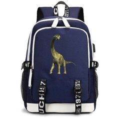Рюкзак Динозавр Брахиозавр (Jurassic Park) синий с USB-портом №5 Noname