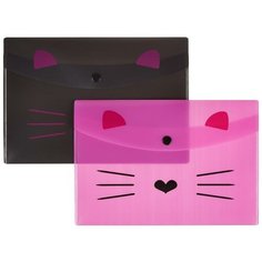 Папка-конверт на кнопке А5 №1School Kitty 2 шт/уп (1 роз, 1 черн)