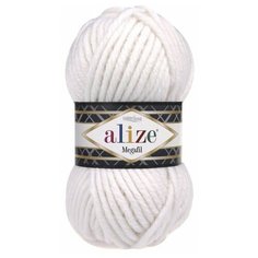 Пряжа Alize Superlana Megafil, 25 % шерсть, 75 % акрил, 100 г, 55 м, 1 шт., 55 белый