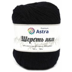 Пряжа для вязания Astra Premium Шерсть яка (Yak wool), 100 г, 120 м (+/-5%) (25% шерсть яка, 50% шерсть, 25% фибра) (12 черный), 2 мотка