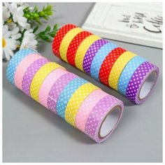 Клейкая лента декоративная текстиль "Горох на ярком" микс 1,5 см, длина 4 метра Noname