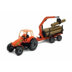 Машинка Welly Трактор с бревнами на прицепе, с инерционным механизмом, оранжевый (99823W)