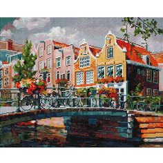 Алмазная мозаика Белоснежка "Амстердам. Мост через канал" / Набор алмазной мозаики 40х50 см / На подрамнике / Полная выкладка / Дом / Мост
