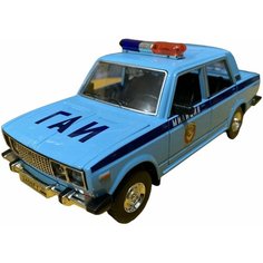 Металлическая машинка ВАЗ 2106 ГАИ (Жигули, голубой, 1:24, 19см, коллекционная модель, инерционная, свет, звук) Che Zhi