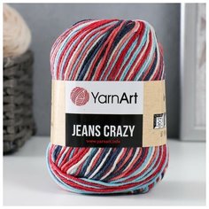 Пряжа "Jeans crazy" 55% хлопок, 45% акрил 160м/50гр (7208 алый-бирю), 1шт Yarn Art