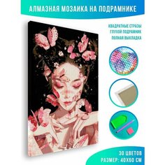 Алмазная мозаика на подрамнике - вышивка Девушка с бабочками 40 х 60 см Красиво Красим