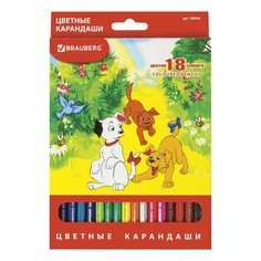 Карандаши цветные 18 цветов Brauberg "My lovely dogs" (d=3мм, 6гр) картонная упаковка (180546), 8 уп.