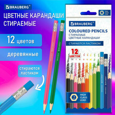 Карандаши цветные мягкие для рисования художественные стираемые с ластиком BRAUBERG ERASABLE, 12 цветов 181932