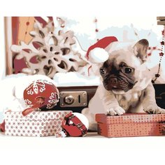Картина по номерам Французский бульдог и новый год на стену Палитра забав