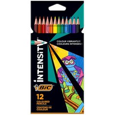 Карандаши цветные , 12 цветов, трехгранные, BIC Intensicty