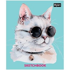 Скетчбук Проф-Пресс MyArt Кот в очках, 24,6х20,5 см, 120 г/м², 64 л. голубой